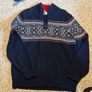 L.L. Bean Men's Navy and Red Zip Up Sweater Large
